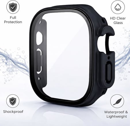 Apple Watch Ultra ile Uyumlu 49mm ile uyumlu PC Çerçeve Tam Koruyucu Kılıf, Apple Watch Ultra için 49mm Köşeleri Kapatan Koruyucu Siyah (Önü Kapalı)