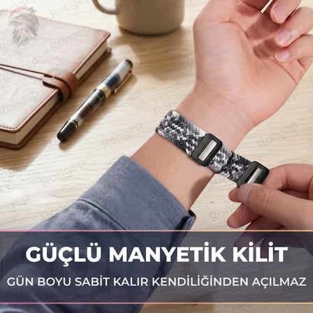 Huawei Band 10-9-8 ile Uyumlu Örgü Loop Kordon Manyetik Tokalı Yumuşak ve Konforlu Huawei Band 8 Kordon Terletmeyen Nefes Alabilir Yapılı Elastik Kumaşlı Huawei Band 10 Kordonu