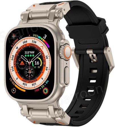 Apple Watch Ultra 1/2/3 49mm ile Uyumlu Titanyum Metal Bağlantı Kitli Silikon Kordon 101