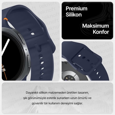 Samsung Galaxy Watch 9/8 (40mm/44mm) ve Watch 8 Classic (46mm) ile Uyumlu Konforlu ve Yumuşak Silikon Kordon (Lacivert)