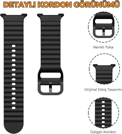 Samsung Galaxy Watch 9 / Watch 8 (40mm/44mm) ve Watch 8 Classic (46mm) Uyumlu Premium Dalgalı Yumuşak Silikon Spor Kordon - Nefes Alabilen, Konforlu, Suya Dayanıklı, Terletmeyen Kayış