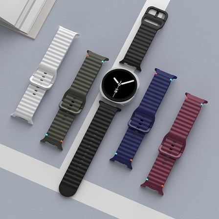 Samsung Galaxy Watch 9 / Watch 8 (40mm/44mm) ve Watch 8 Classic (46mm) Uyumlu Premium Dalgalı Yumuşak Silikon Spor Kordon - Nefes Alabilen, Konforlu, Suya Dayanıklı, Terletmeyen Kayış