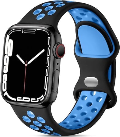 Apple Watch Seri 1/2/3/4/5/6/7/se/8/ultra İle Uyumlu Delikli Silikon Kordon Kayış 42-44-45-49 mm (Siyah - Mavi)