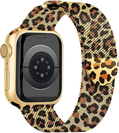 Apple Watch Uyumlu Milano Loop Paslanmaz Çelik Hasır Kordon - 38mm/40mm/41mm/42mm(Series 10-11) Uyumlu - Apple Watch SE 3/2/1 & Watch Ultra 3/2/1 & Series 11 10 9 8 7 6 5 4 3 2 1 (Gold Leopar)