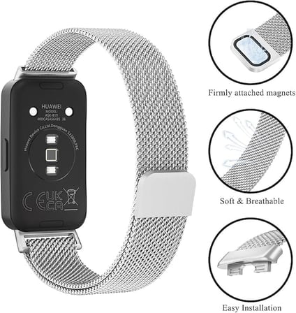 Huawei Band 10-9-8 ile Uyumlu Milano Loop Kordon Manyetik Tasarımlı Paslanma Yapmayan Huawei Band 10 Kayışı Aşınmaya Dayanıklı Bileğe Göre Ayarlanabilen Huawei Band 10 Metal Kordon