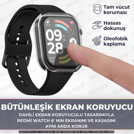 [Soft-Case] Xiaomi Redmi Watch 6 ile Uyumlu 360° Kasa Koruyucu Kılıfı Yumuşak TPU Malzeme Dokunmatiği ve Netliği Etkilemeyen Darbelere Karşı Redmi Watch 6 Ekran Koruyuculu Kılıf (Şeffaf)