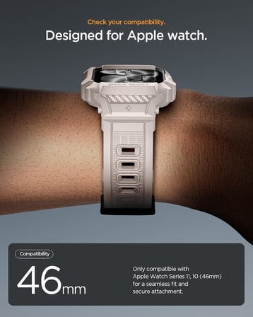 Apple Watch 46mm Seri 11/10 ile Uyumlu Kılıf & Kordon Kayış Rugged Armor Pro 2 Dune Beige - ACS10506