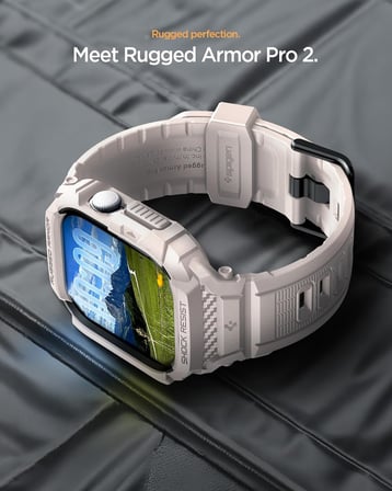 Apple Watch 46mm Seri 11/10 ile Uyumlu Kılıf & Kordon Kayış Rugged Armor Pro 2 Dune Beige - ACS10506