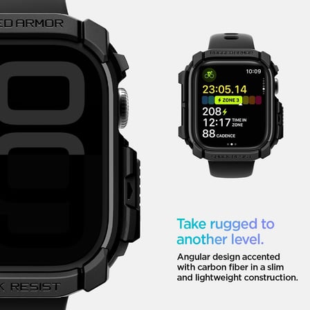 Apple Watch 46mm Seri 11/10 ile Uyumlu Kılıf Rugged Armor Matte Black - ACS08597