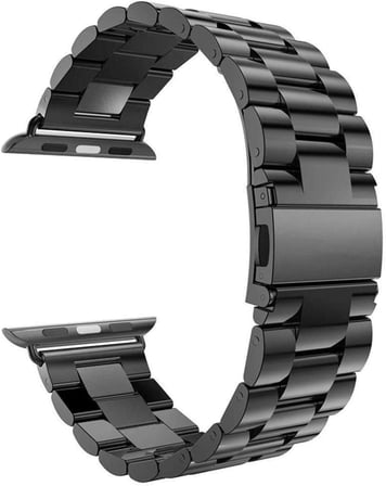 Apple Watch Series 7 45mm için Metal Stainless Steel Kordon Siyah [Watch Series 7 45mm ile Uyumlu Kordon - Siyah]