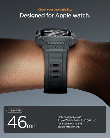 Apple Watch 46mm Seri 11/10 ile Uyumlu Kılıf & Kordon Kayış Rugged Armor Pro 2 Dark Gray - ACS10504