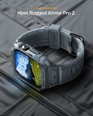 Apple Watch 46mm Seri 11/10 ile Uyumlu Kılıf & Kordon Kayış Rugged Armor Pro 2 Dark Gray - ACS10504