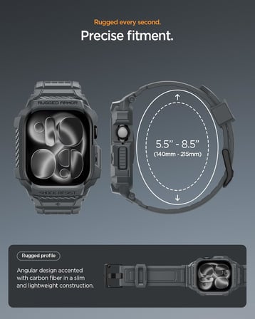 Apple Watch 46mm Seri 11/10 ile Uyumlu Kılıf & Kordon Kayış Rugged Armor Pro 2 Dark Gray - ACS10504