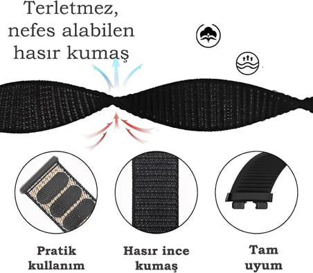 Huawei ile Uyumlu Band 8/9 / 10 Uyumlu Hasır Örgü İnce Kumaş Cırtlı Kordon Bileklik
