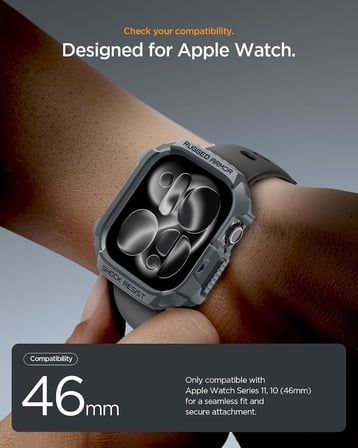 Apple Watch 46mm Seri 11/10 ile Uyumlu Kılıf Rugged Armor 2 Dark Gray - ACS10500