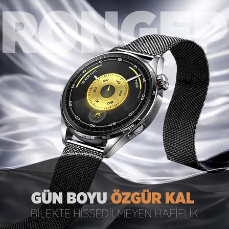 Huawei ile Uyumlu 22mm Milano Loop Kordon GT6/GT6 Pro/GT5/GT5 Pro/GT4/GT3/GT3 Pro/GT2/GT2 Pro 46mm için Nefes Alan GT6 Pro Terletmeyen Hafif Yapılı Paslanmaz Metal GT6 Kordon (Siyah)