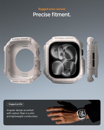 Apple Watch 46mm Seri 11/10 ile Uyumlu Kılıf Rugged Armor 2 Dune Beige - ACS10502