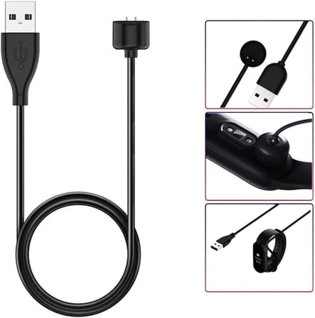 Xiaomi Mi Band 6 İle Uyumlu Giyilebilir Akıllı Saat Şarj Kablosu Manyetik (Mi Band 5/6 / 7 / Amazfit Band 5 İle Uyumlu) USB Şarj Aleti (Siyah)