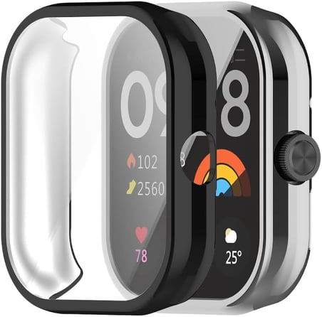 Xiaomi Redmi Watch 4 ile uyumlu Siyah Silikon Kasa Ekran Koruyucu 360 Tam Kapatan Çerceve PC Kasa Koruma Silikon Çerçeve (Black)