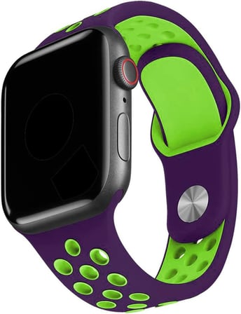 Apple Watch Seri 1/2/3/4/5/6/7/8/se İle Uyumlu Delikli Silikon Kordon Kayış 38-40-41 mm (Mor - Yeşil)