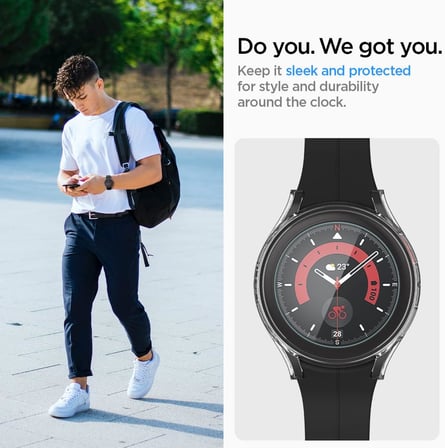 Galaxy Watch 5 Pro (45mm) ile Uyumlu Şeffaf Ekran Koruyuculu Kılıf Thin Fit + Glas.tR Slim HD Crystal Clear - ACS05400