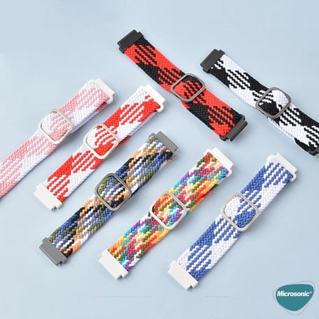Amazfit GTR 2e 47mm için Kordon Braided Loop Band Siyah Beyaz [GTR 2e ile Uyumlu Kordon - Siyah - Beyaz]