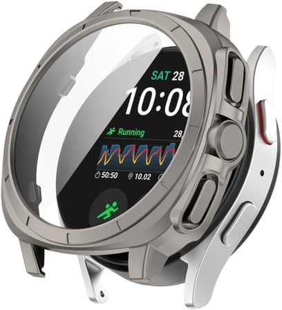 Samsung Galaxy Watch 7 40mm için Kasa Dönüştürücü Kılıf Yeni Nesil Görünüm Veren PC + Temperli Ekran Koruyuculu Dokunmatiği Etkilemeyen Sert Kabuklu Kasa Koruyucu (Titanyum)