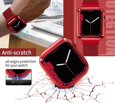 Apple Watch uyumlu Ön ve Arka Metal Çerçeve Mıknatıs ile Birbine Bağlanır 360 Derece Koruma Watch Seri 1 2 3 4 5 6 7 8 SE Ultra 38mm 40mm 42mm Kasa Koruma Bumper Çerçeve (42mm Kırmızı)