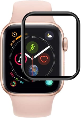 Apple Watch Series 5 44mm Tam Kaplayan Temperli Cam Full Ekran koruyucu Siyah [Watch Series 5 44mm ile Uyumlu Ekran Koruyucu]