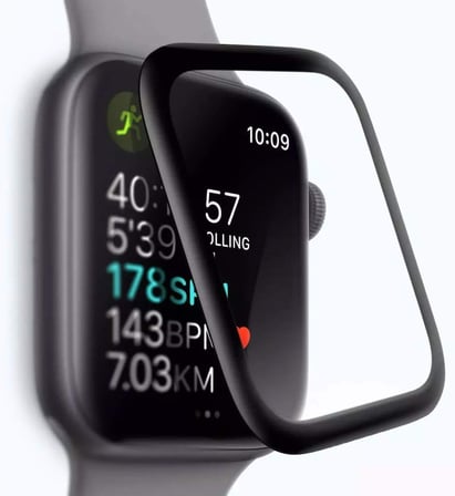 Apple Watch Series 5 44mm Tam Kaplayan Temperli Cam Full Ekran koruyucu Siyah [Watch Series 5 44mm ile Uyumlu Ekran Koruyucu]