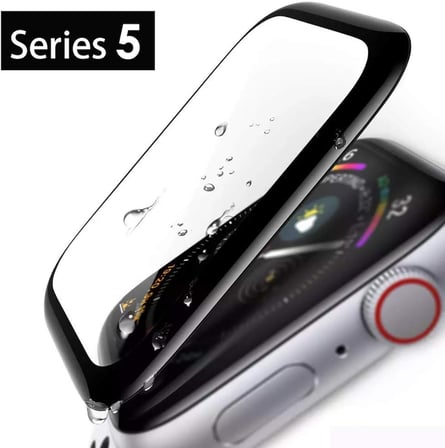 Apple Watch Series 5 44mm Tam Kaplayan Temperli Cam Full Ekran koruyucu Siyah [Watch Series 5 44mm ile Uyumlu Ekran Koruyucu]