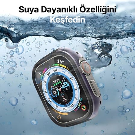 Apple Watch ile Uyumlu 45mm için Alüminyum Alaşım, Suya Dayanıklı Kılıf, Darbelere ve Düşmelere Karşı Full Koruyucu Kasa (45mm) (Siyah)