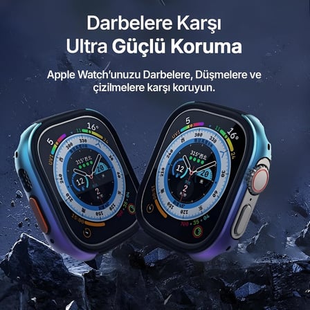 Apple Watch ile Uyumlu 45mm için Alüminyum Alaşım, Suya Dayanıklı Kılıf, Darbelere ve Düşmelere Karşı Full Koruyucu Kasa (45mm) (Siyah)