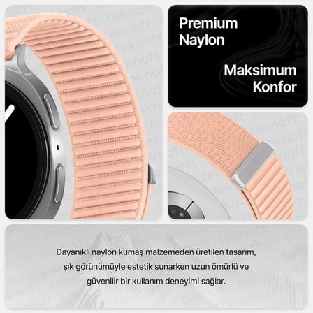 Samsung Galaxy Watch 9/8 (40mm/44mm) ve Watch 8 Classic (46mm) ile Uyumlu Hafif ve Yumuşak Kumaşlı Hasır Naylon Kordon