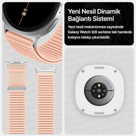 Samsung Galaxy Watch 9/8 (40mm/44mm) ve Watch 8 Classic (46mm) ile Uyumlu Hafif ve Yumuşak Kumaşlı Hasır Naylon Kordon