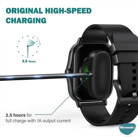 Amazfit T-Rex 2 için Manyetik USB Şarj Kablosu Siyah [T-Rex 2 ile Uyumlu Şarj Kablosu - Siyah]