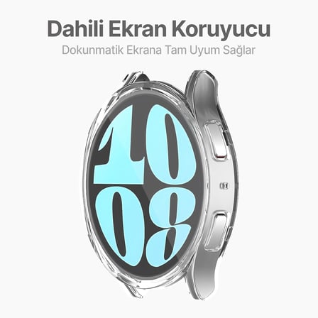 Samsung Galaxy Watch 6 44mm İçin Saati Tam Saran TPU Ekran Koruyuculu Çizilme ve Darbelere Karşı Koruma Sağlayan Dokunmatik Etkilemeyen Silikon Kılıf (Şeffaf, Galaxy Watch 6 44mm)