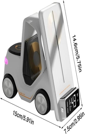 T20 15W 5'i 1 Arada Magsafe Kablosuz Şarj İstasyonu, Dijital Saatli Forklift Tasarım, iPhone 16/15/14/13/12, Apple Watch, AirPods Uyumlu Masaüstü Hızlı Şarj Standı (Siyah)