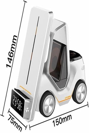T20 15W 5'i 1 Arada Magsafe Kablosuz Şarj İstasyonu, Dijital Saatli Forklift Tasarım, iPhone 16/15/14/13/12, Apple Watch, AirPods Uyumlu Masaüstü Hızlı Şarj Standı (Siyah)