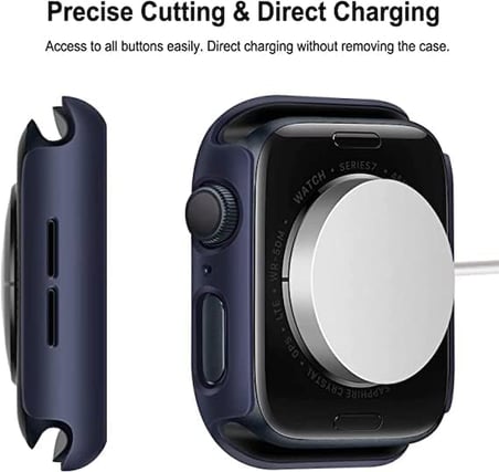 Apple Watch 1/2/3/4/5/6 Seri 38 mm Ekran Koruyucu ve Kılıf Bir Arada Tam Koruma (Lacivert)