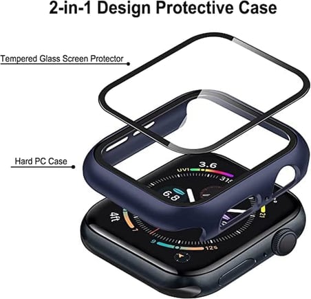 Apple Watch 1/2/3/4/5/6 Seri 38 mm Ekran Koruyucu ve Kılıf Bir Arada Tam Koruma (Lacivert)