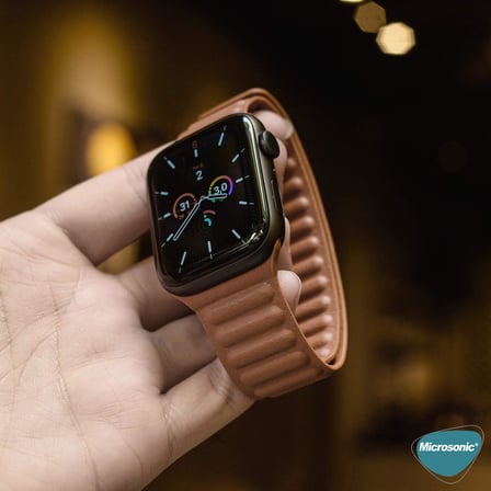 Apple Watch Ultra için Kordon Leather Link Band Siyah