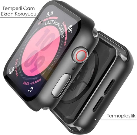 Apple Watch Series 6 44mm için Kılıf Matte Premium Slim WatchBand Siyah [Watch Series 6 44mm ile Uyumlu Kılıf - Siyah]
