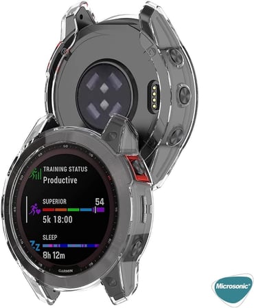 Garmin Fenix 6 Pro Solar Titanium için Kılıf 360 Full Round Soft Silicone Şeffaf [Fenix 6 Pro Solar Titanium ile Uyumlu Kılıf - Şeffaf]
