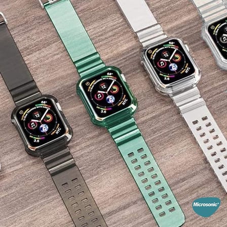 Apple Watch Series 8 45mm için Kordon Transparent Clear Band Siyah