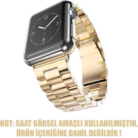 Apple Watch Series 9 45mm için Kordon Metal Stainless Steel Gold [Watch Series 9 45mm ile Uyumlu Kordon - Gold]