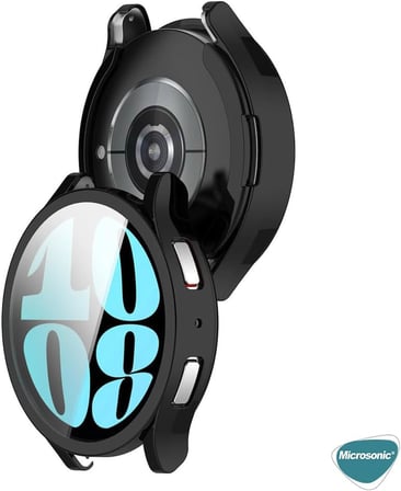 Samsung Galaxy Watch 6 40mm için Kılıf Ekranı Tam Kaplayan 360 Full Round Soft Silicone Siyah [Galaxy Watch 6 40mm ile Uyumlu Kılıf - Siyah]
