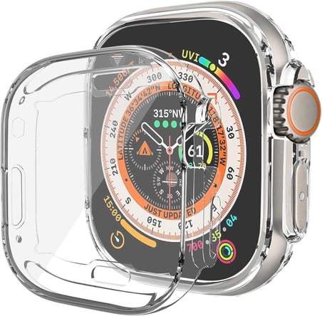 Apple Watch Ultra 2 Kılıf 360 Full Round Soft Silicone Şeffaf [Watch Ultra 2 ile Uyumlu Kordon - Şeffaf]