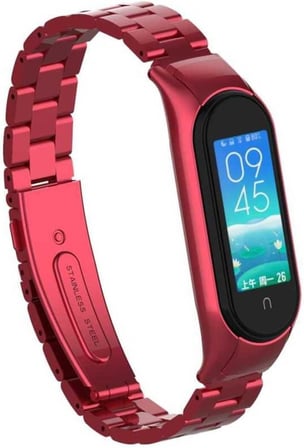 Akıllı Saat Kordonu - Xiaomi Mi Band 6 Uyumlu Metal Kordon Rose Gold Renk, Şık ve Dayanıklı - Kırmızı