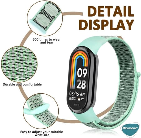 Xiaomi Mi Band 8 için Hasırlı Kordon Woven Sport Loop Gri [Mi Band 8 ile Uyumlu Kordon - Gri]